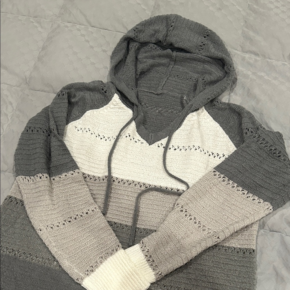 Striped Gray and Cream Knit Hoodie